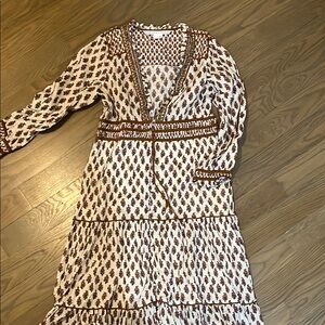 Veronica Beard Brown and White Wrap Sundress with Bishop Sleeves